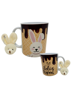 CANECA + CHAVEIRO COELHO FELIZ PÁSCOA