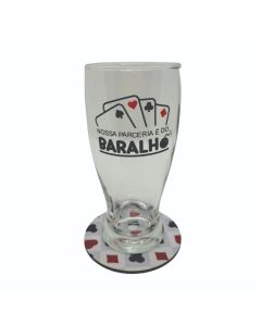COPO VIDRO + PORTA COPOS BARALHO