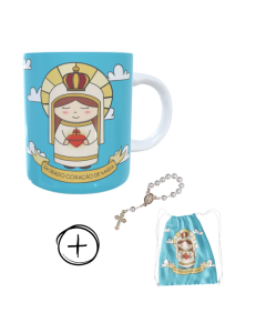 Caneca + kit terço Sagrado Coração de Maria