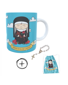 Caneca + kit terço Santa Rita