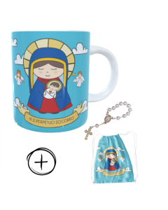 Caneca + kit terço N.S. Perpétuo Socorro