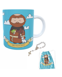 Caneca + kit terço São Francisco