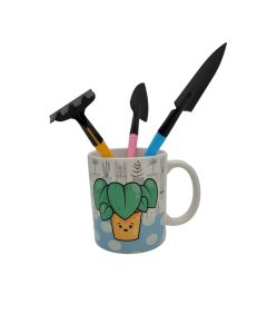 CANECA COM KIT JARDINAGEM PLANTINHAS
