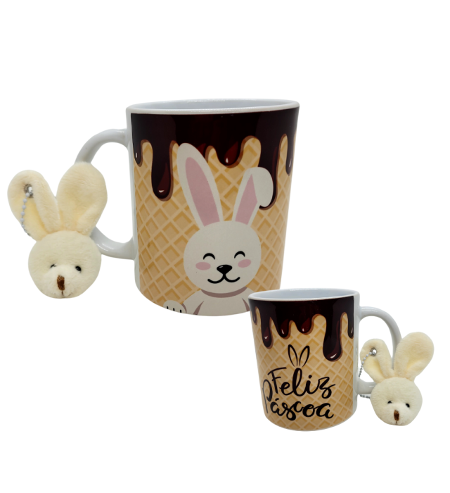 CANECA + CHAVEIRO COELHO FELIZ PÁSCOA